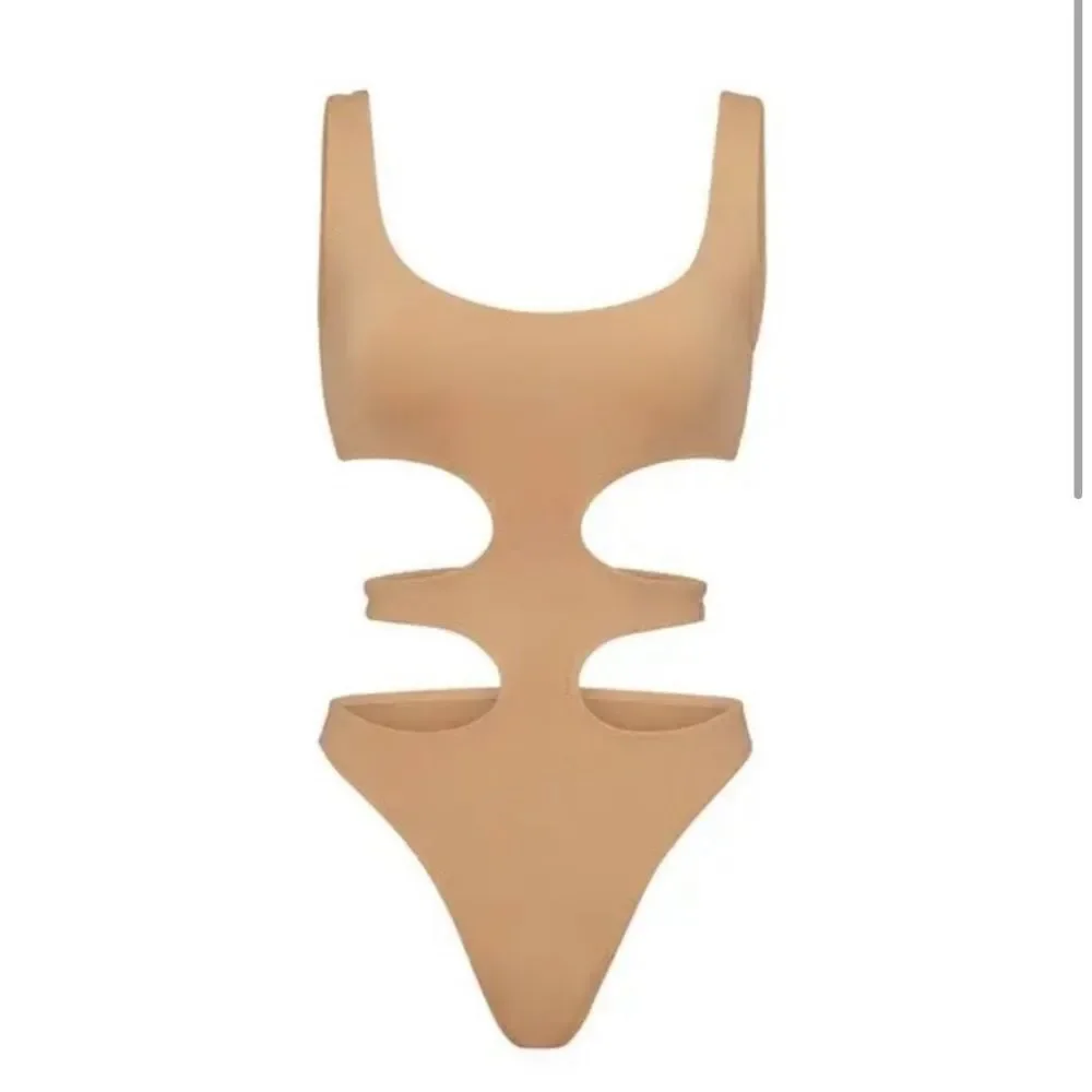 NWT SKIMS Ochre Tan Swim Tank Cut Out Monokini Size Small